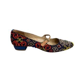 Maliparmi Women's Embroidered Beaded Mary Jane Heels Size 6 Boho‎ Resort Riviera